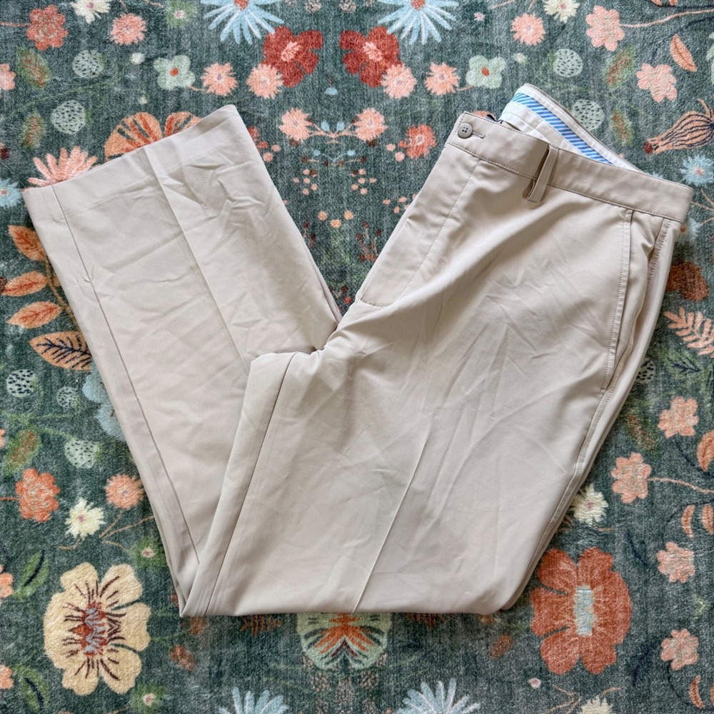 FootJoy Mens Performance Golf Pants Khaki Tan W40 L30 Stretch Flat Front FJ